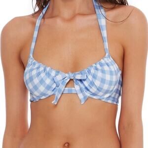 Isabella Rose Chambray Chateau Checkered Halter Swim Top Sz S NWT